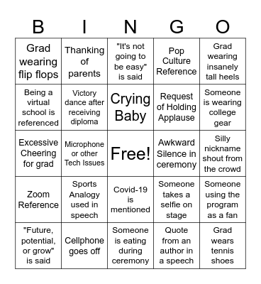 Graduation Bingo Card