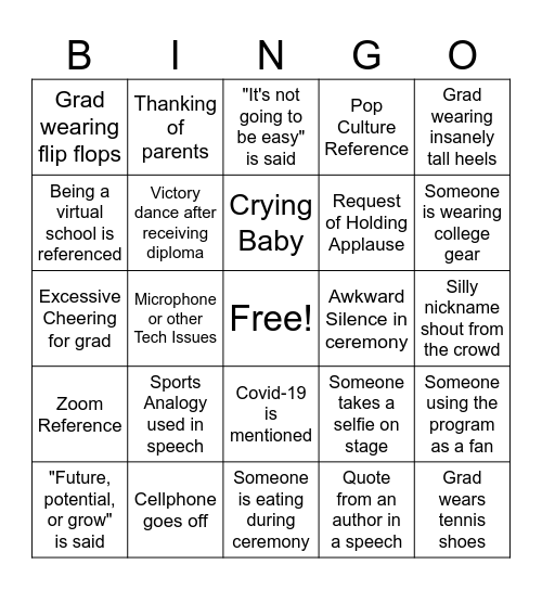 Graduation Bingo Card