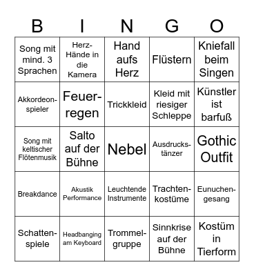 ESC 2024 Bingo Card