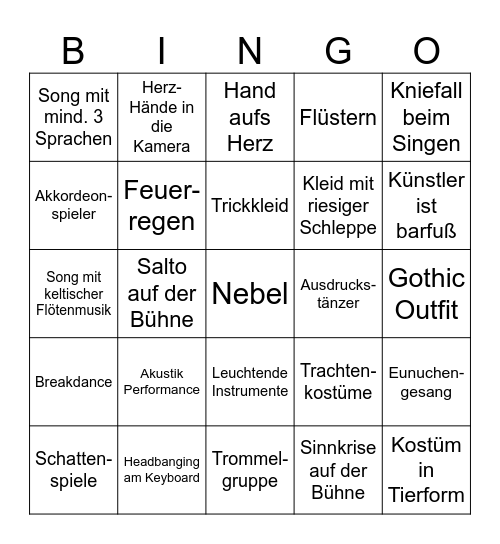 ESC 2024 Bingo Card