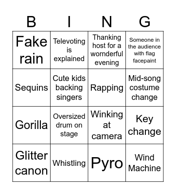 Eurovision Bingo Card