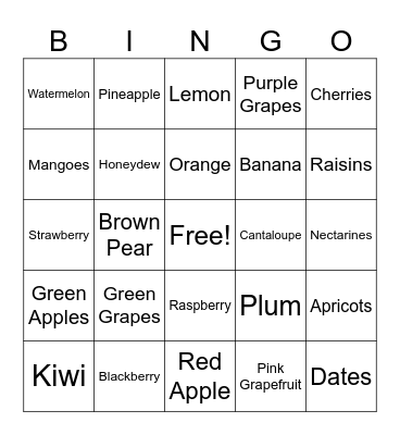 Fruit - Nutrition Fair Bingo Card