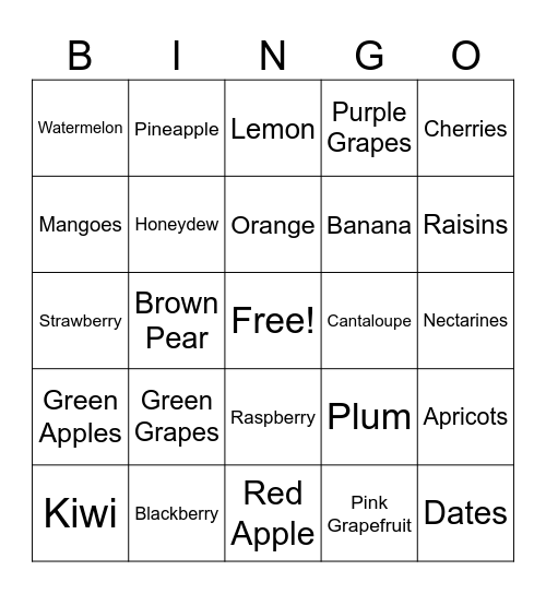 Fruit - Nutrition Fair Bingo Card