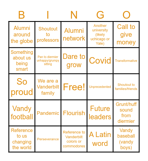 GRAD BINGO!!! Bingo Card