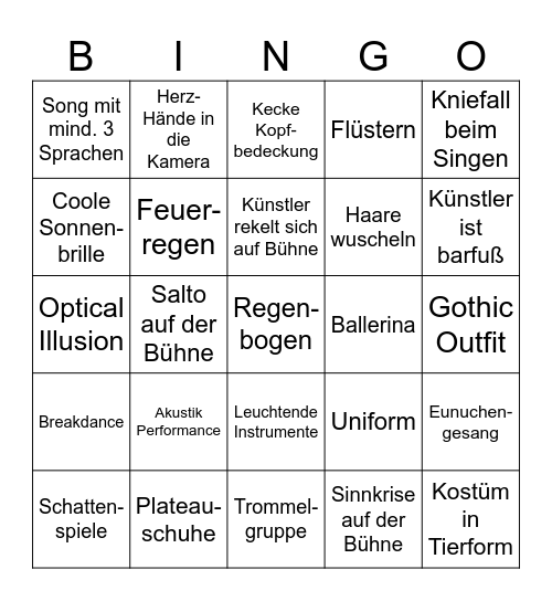 ESC 2024 Bingo Card