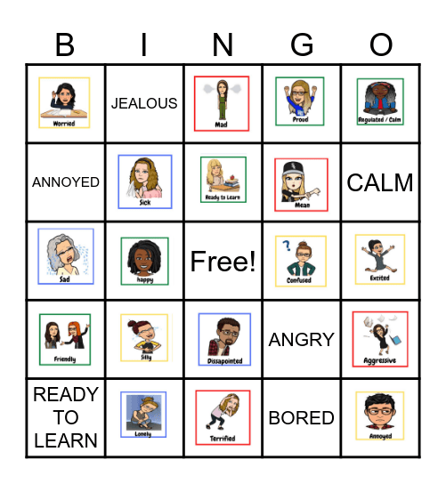 Zones of Regulation Bingo Card