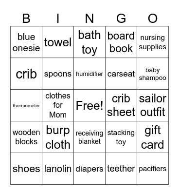 Baby Gift Bingo Card