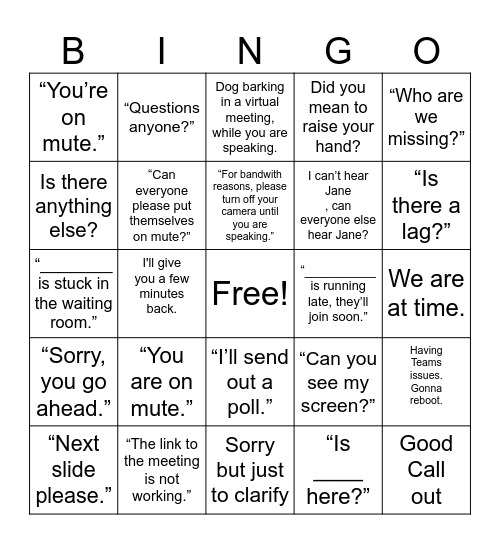 "Let's get a meeting on the calendar." Bingo Card