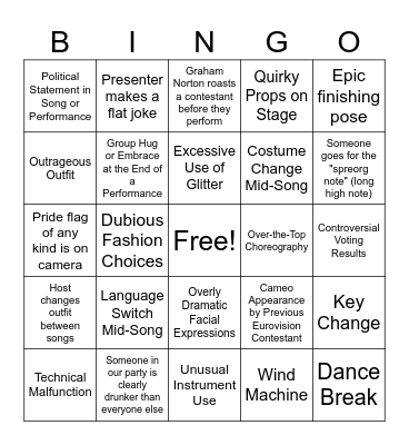 Eurovision 2024 Bingo Card