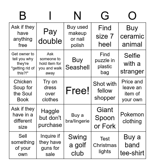 Lake Izzy Garage Sale BINGO! Bingo Card