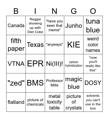 Reggie Last GM Bingo Card