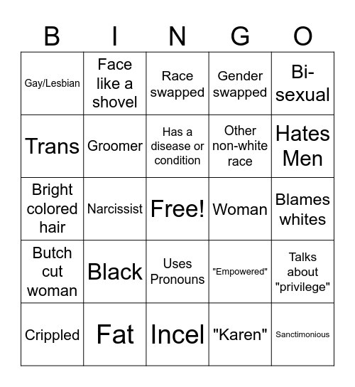 DEI Character Bingo Card