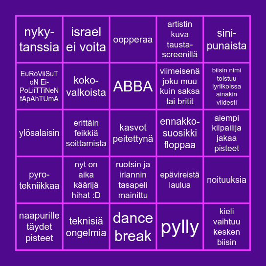 EUROVIISUBINGO24 Bingo Card
