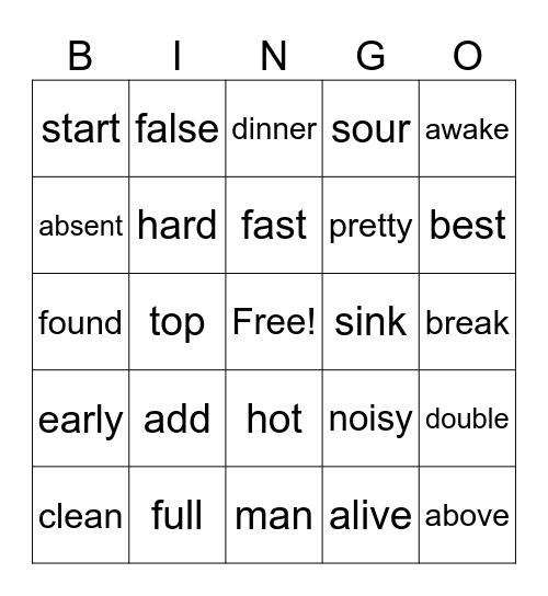 Antonyms Bingo Card