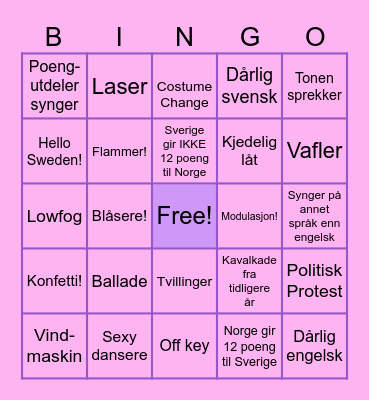 EUROVISION 2024 Bingo Card