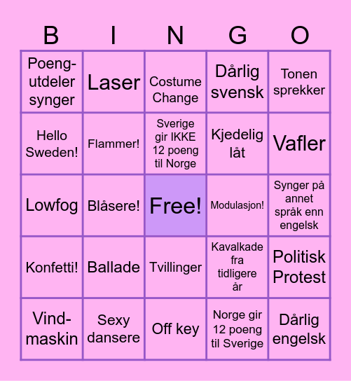 EUROVISION 2024 Bingo Card