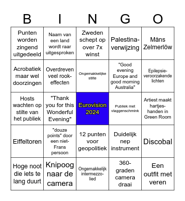 Eurovision 2024 (Joost wins) Bingo Card