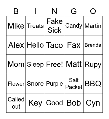 Friday Fun Bingo Card