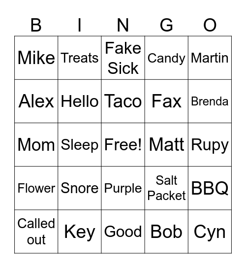 Friday Fun Bingo Card