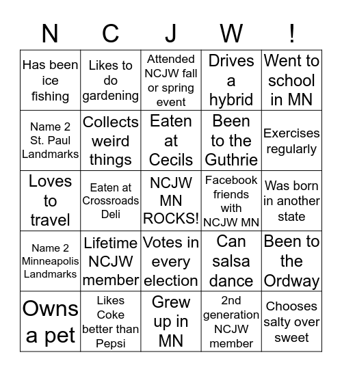 People Bingo Card