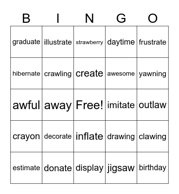 Polysyllabic Words Bingo Card