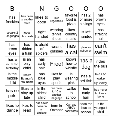 Get to Know You - Middle School Bingo Card