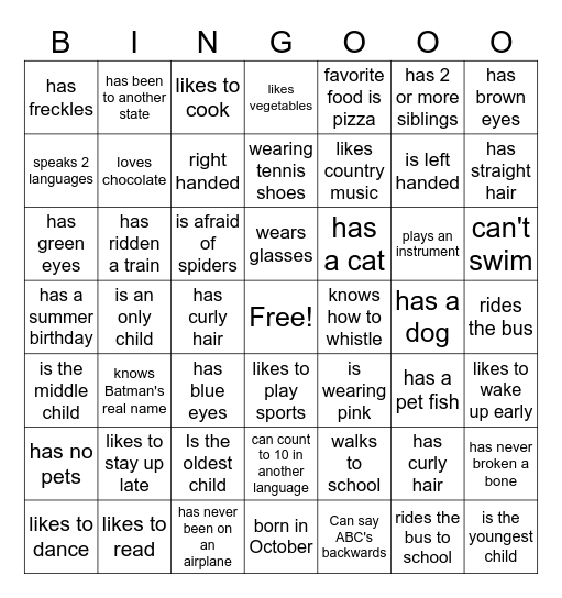 Get to Know You - Middle School Bingo Card