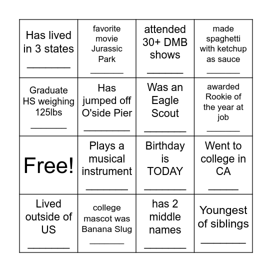 Birthday Celebration Bingo Card