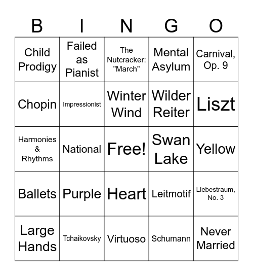 Romantic Review 2 Bingo Card