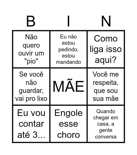 FRASES DE MÃE Bingo Card