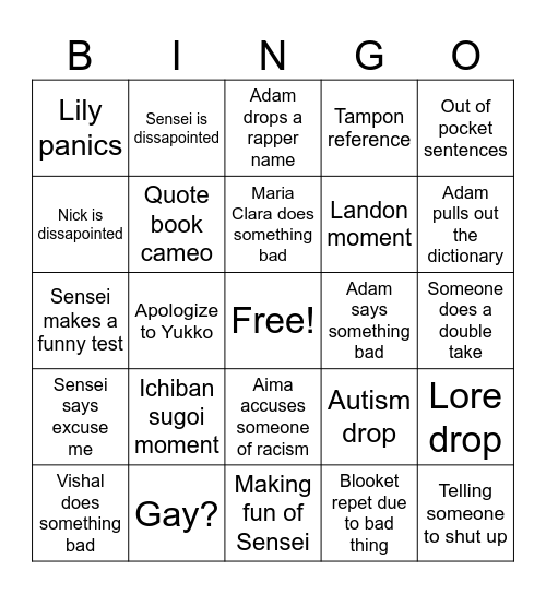 J-Class with no context Bingo Card