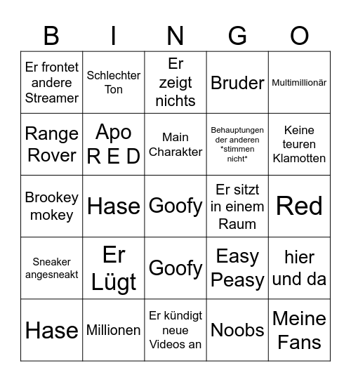 Apored Video Bingo Card