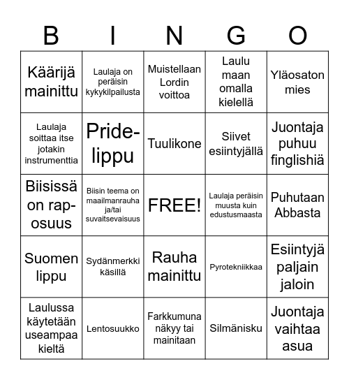 Euroviisubingo Card