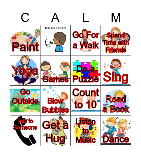 Coping Skill Bingo Card