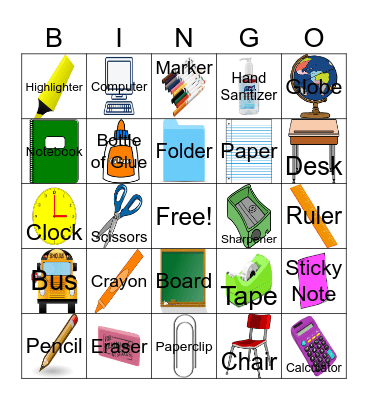 Back to School Bingo Card