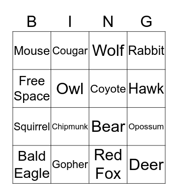 Predator VS. Prey Bingo Card