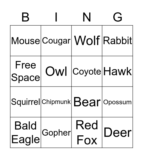 Predator VS. Prey Bingo Card