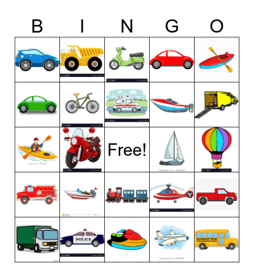 Transportation Bingo Card