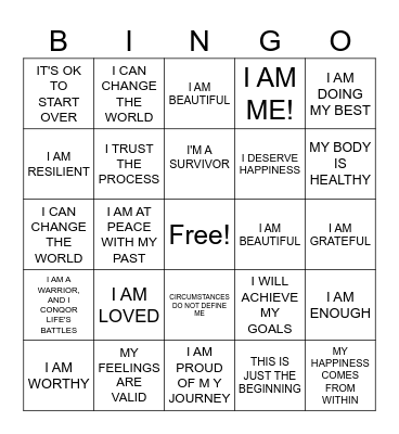 POSITIVE AFFIRMATIONS Bingo Card