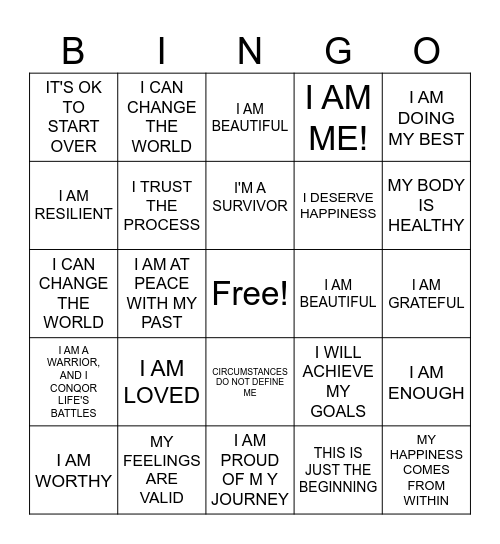 POSITIVE AFFIRMATIONS Bingo Card