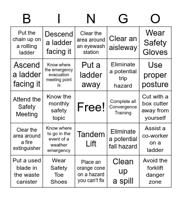 Safety Bingo Card