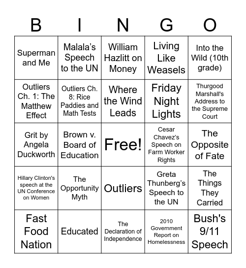 Untitled Bingo Card