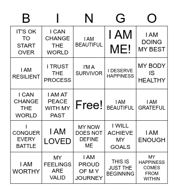 POSITIVE AFFIRMATIONS Bingo Card