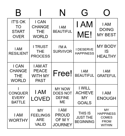 POSITIVE AFFIRMATIONS Bingo Card