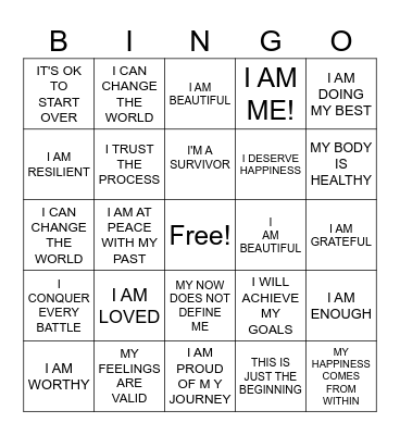 POSITIVE AFFIRMATIONS Bingo Card