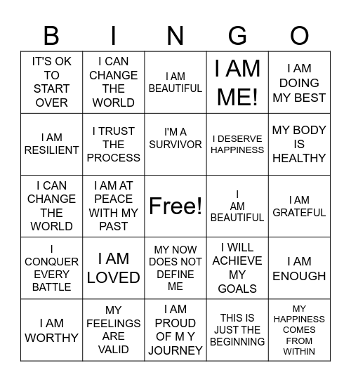 POSITIVE AFFIRMATIONS Bingo Card