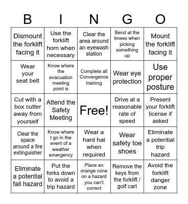 Safety Bingo (Equipment Operator Ed.) Bingo Card
