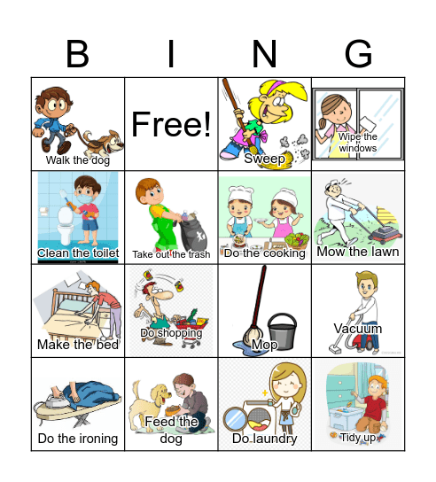 Household chores Bingo Card