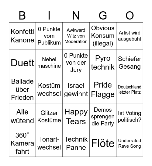 ESC 2024 Bingo Card