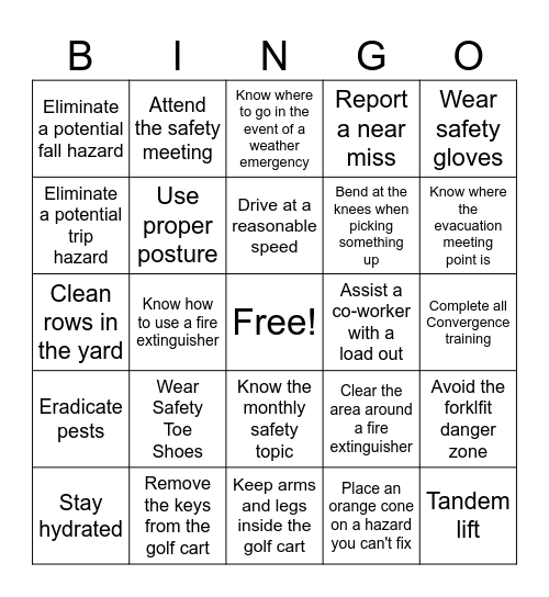Safety Bingo (Roger) Bingo Card